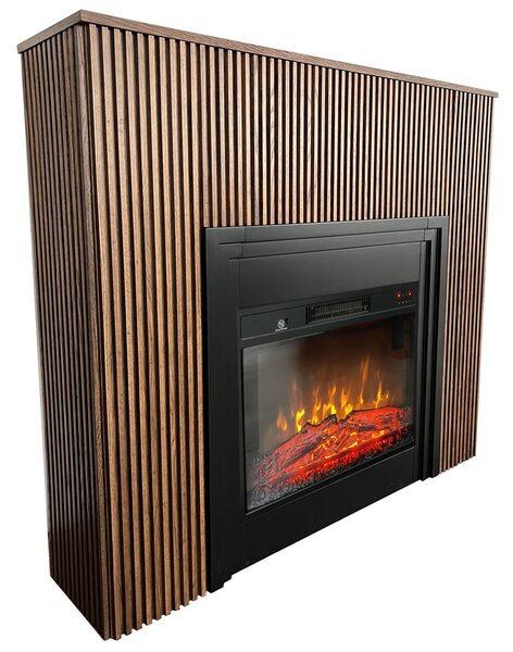 Elektromos kandalló dekoratív díszlécekkel, LAMELIA Sötét tölgy, ElectricSun, hanghatással, 3 szín, telefonos alkalmazással, SZ120xM102cm
