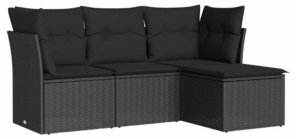 4 részes fekete polyrattan kerti ülőgarnitúra párnákkal