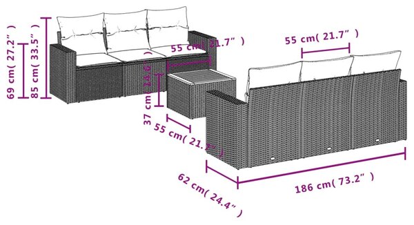7 részes szürke polyrattan kerti ülőgarnitúra párnákkal
