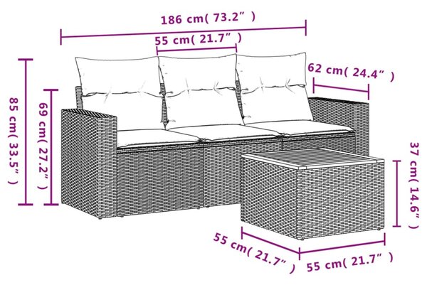4 részes bézs polyrattan kerti ülőgarnitúra párnákkal