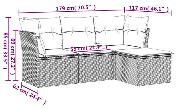 4 részes fekete polyrattan kerti ülőgarnitúra párnákkal