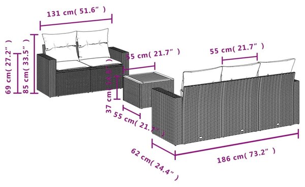 6 részes szürke polyrattan kerti ülőgarnitúra párnákkal