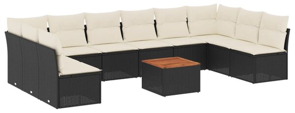 11 részes fekete polyrattan kerti ülőgarnitúra párnákkal