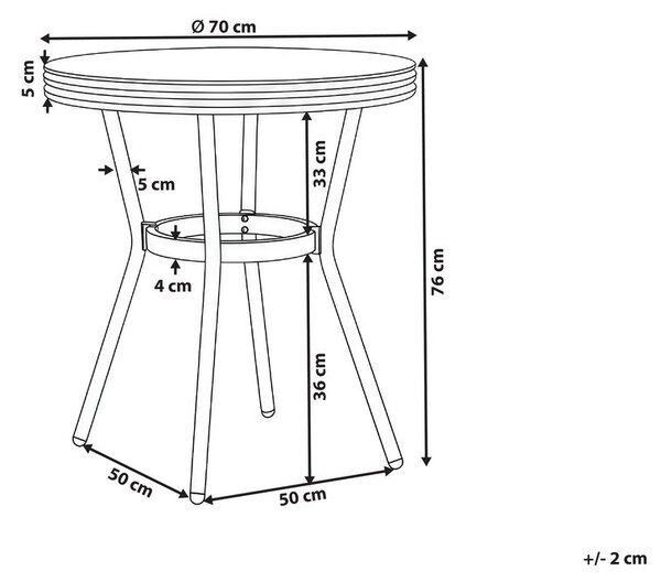 Bisztró asztal RIFREDDO 70 cm 70 cm Edzett üveg Szürke