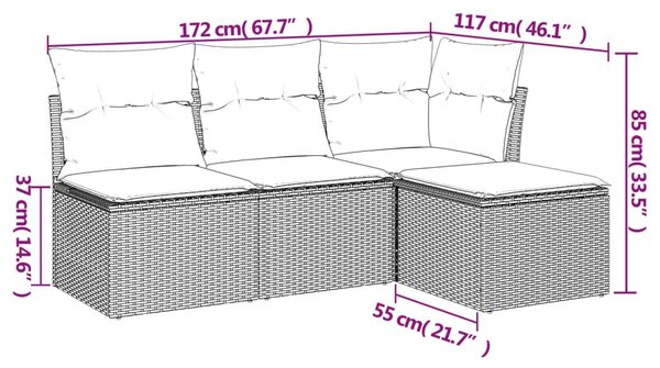 4 részes fekete polyrattan kerti ülőgarnitúra párnákkal