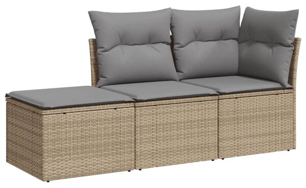 3 részes bézs polyrattan kerti ülőgarnitúra párnákkal