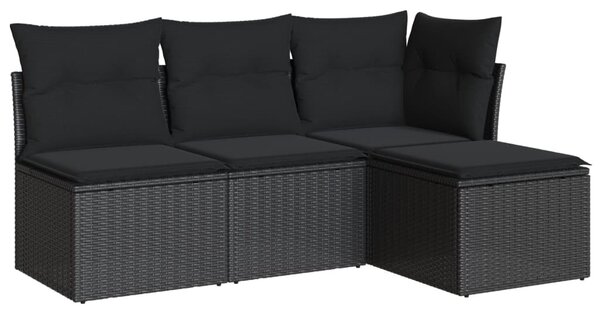 4 részes fekete polyrattan kerti ülőgarnitúra párnákkal
