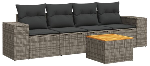 5 részes szürke polyrattan kerti ülőgarnitúra párnákkal