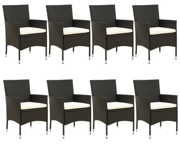 9 részes fekete polyrattan kerti étkezőgarnitúra párnákkal