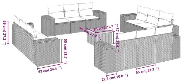 13 részes bézs polyrattan kerti ülőgarnitúra párnákkal