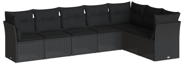 7 részes fekete polyrattan kerti ülőgarnitúra párnával
