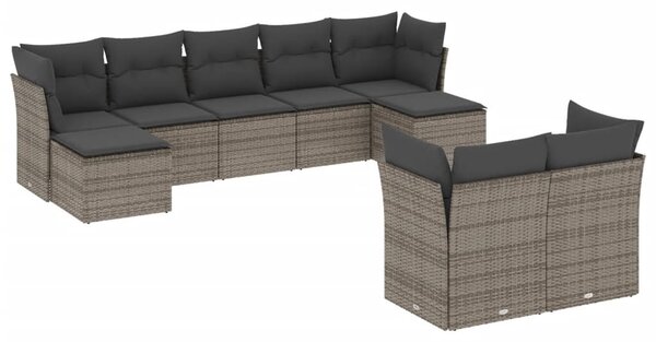 9 részes szürke polyrattan kerti ülőgarnitúra párnákkal