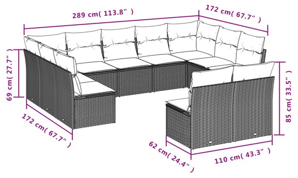 11 részes szürke polyrattan kerti ülőgarnitúra párnákkal