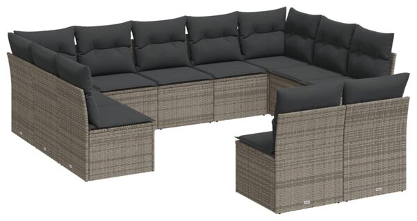 11 részes szürke polyrattan kerti ülőgarnitúra párnákkal