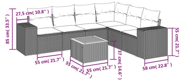7 részes fekete polyrattan kerti ülőgarnitúra párnával
