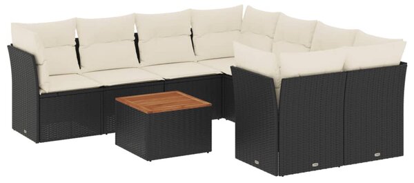 9 részes fekete polyrattan kerti ülőgarnitúra párnákkal