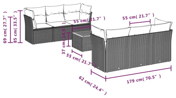 7 részes bézs polyrattan kerti ülőgarnitúra párnákkal