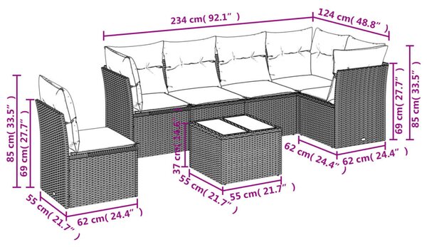 7 részes bézs polyrattan kerti ülőgarnitúra párnákkal