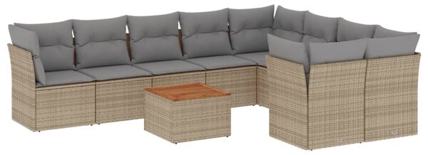 10 részes bézs polyrattan kerti ülőgarnitúra párnával