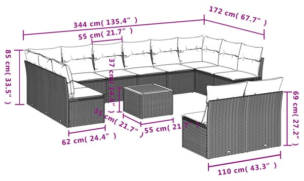 13 részes szürke polyrattan kerti ülőgarnitúra párnákkal