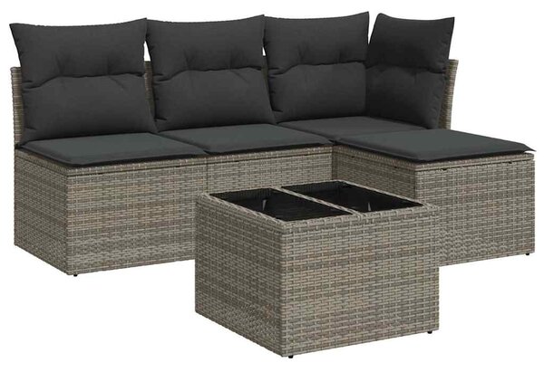 5 részes szürke polyrattan kerti ülőgarnitúra párnákkal