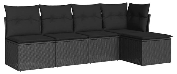 5 részes fekete polyrattan kerti kanapészett párnákkal