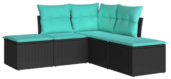 5 részes fekete polyrattan kerti kanapészett párnákkal