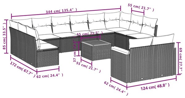 13 részes szürke polyrattan kerti ülőgarnitúra párnákkal