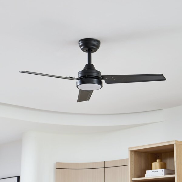 Aerallo LED mennyezeti ventilátor, fekete, CCT, csendes – Lindby Lindby, Aerallo, Fekete, Nappali, Fém, Modern