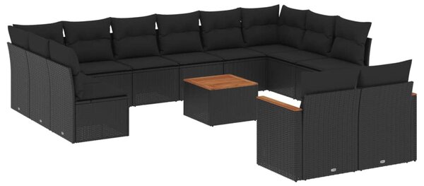 13 részes fekete polyrattan kerti ülőgarnitúra párnákkal