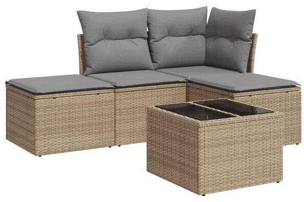 5 részes bézs polyrattan kerti ülőgarnitúra párnákkal