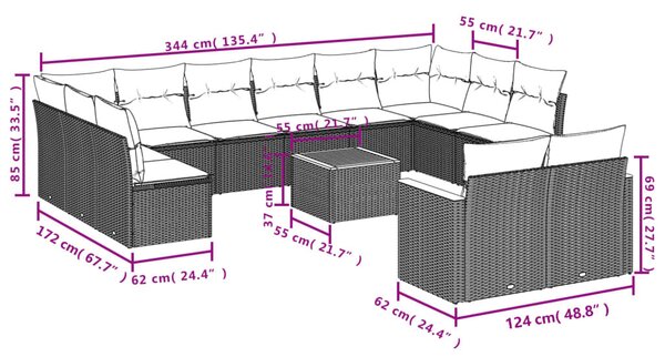13 részes fekete polyrattan kerti ülőgarnitúra párnákkal