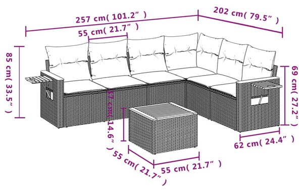7 részes bézs polyrattan kerti ülőgarnitúra párnákkal