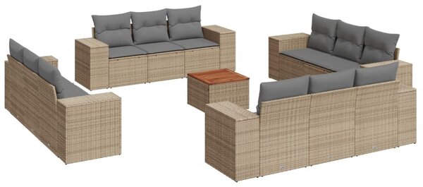 13 részes bézs polyrattan kerti ülőgarnitúra párnákkal