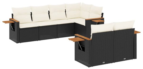 7 részes fekete polyrattan kerti ülőgarnitúra párnával