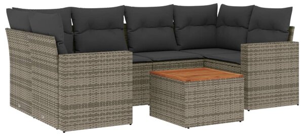 7 részes szürke polyrattan kerti ülőgarnitúra párnákkal