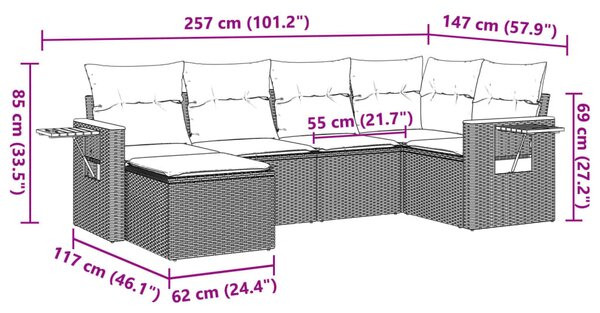 6 részes bézs polyrattan kerti ülőgarnitúra párnával