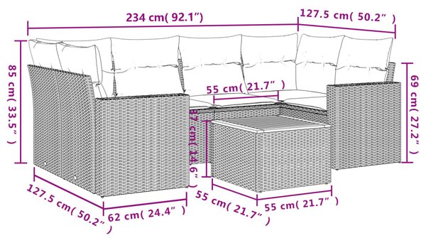 7 részes szürke polyrattan kerti ülőgarnitúra párnákkal