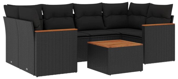 7 részes fekete polyrattan kerti ülőgarnitúra párnával