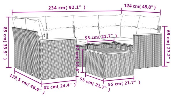 7 részes fekete polyrattan kerti ülőgarnitúra párnával