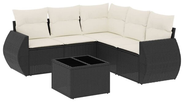 6 részes fekete polyrattan kerti ülőgarnitúra párnákkal