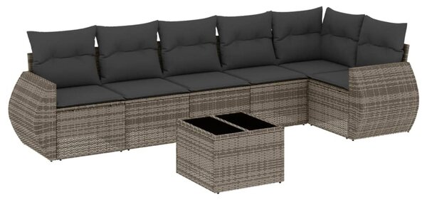 7 részes szürke polyrattan kerti ülőgarnitúra párnákkal