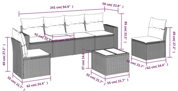 7 részes bézs polyrattan kerti ülőgarnitúra párnákkal