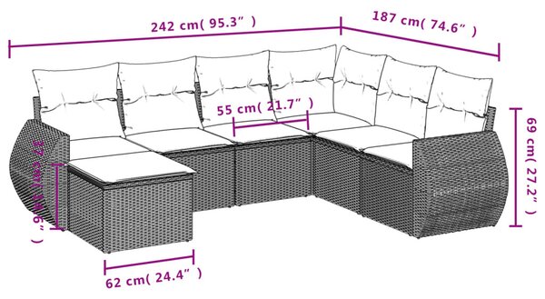 7 részes bézs polyrattan kerti ülőgarnitúra párnákkal