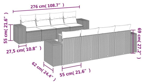 9 részes szürke polyrattan kerti ülőgarnitúra párnákkal