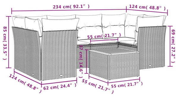 7 részes fekete polyrattan kerti ülőgarnitúra párnával