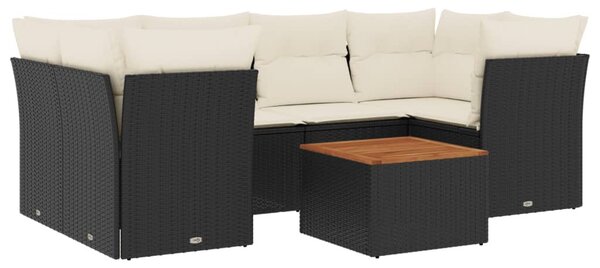 7 részes fekete polyrattan kerti ülőgarnitúra párnával