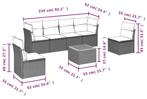 7 részes bézs polyrattan kerti ülőgarnitúra párnákkal