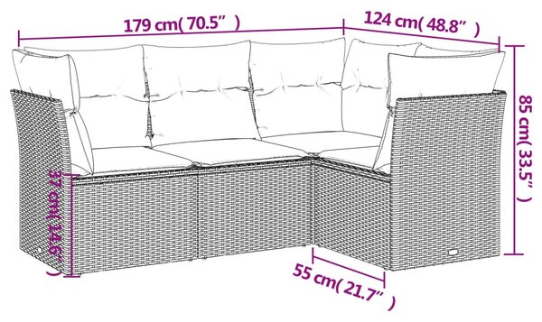 4 részes szürke polyrattan kerti ülőgarnitúra párnákkal