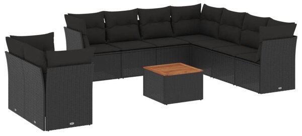10 részes fekete polyrattan kerti ülőgarnitúra párnákkal